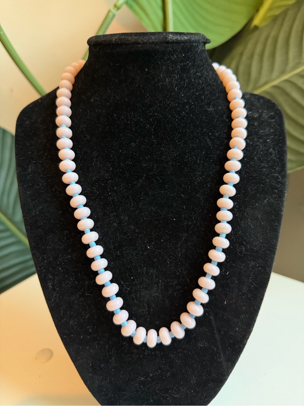 Rose & Baby Blue Beaded Necklace